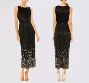 Neu mit Etikett $ 598 Mac Duggal Größe 10 5796 hochgeschlossen verziertes schwarzes Midikleid NEU - Bild 1 von 21