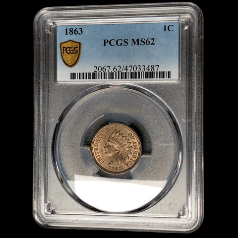 1863 PCGS MS-62 Indian Head Cent Penny  RBD W0048 Cover