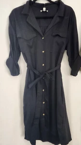 JACHS Black Shirt tencell Dress With Pockets-size medium/12, -new - Picture 1 of 8