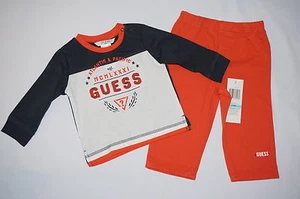 NWT GUESS long sleeve 2PC set BOY size 0-3M orange, off white - Picture 1 of 8