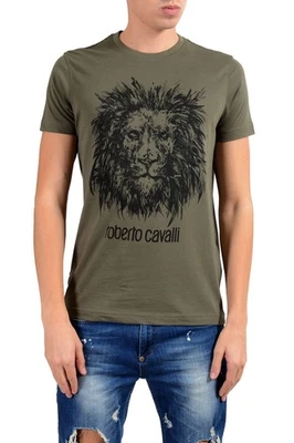 Roberto Cavalli Men's Green Graphic Lion Crewneck T-Shirt Size S M L XL 2XL - Image 1 of 4