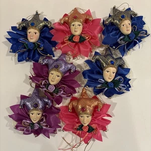 PORZELLAN GESICHT SATIN HOFNARR WEIHNACHTSSCHMUCK HANDBEMALT 7er Set - Bild 1 von 7