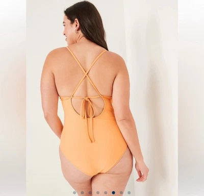 NWT Old Navy Women’s V-Neck Ruffle-Trim Cutout One Piece Swim Swimsuit Mango M - Image 1 of 4