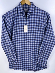 New Peter Millar Men Medium Ocean Blue Crown Plaid North Bay Light Flannel Shirt - Picture 1 of 8