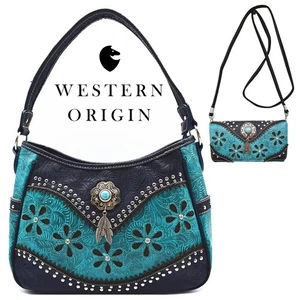 Western Handbag Concealed Carry Purse Feather Women Shoulder Bag Wallet Turq - Imagen 1 de 10