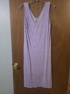 Joyspun Women’s Purple Print V Neck No Sleeve Nightgown L. Pre-owned. - Picture 1 of 4