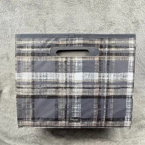Thirty One Grey Plaid Foldable Storage Bin Organizer Box Home Office - Picture 1 of 8