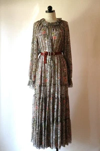 Free People Blue Floral Chiffon Cottagecore Prairie Boho Long Maxi Dress Women L - Picture 1 of 24
