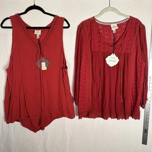 2 Neu mit Etikett Knox Rose Damen rot Häkelspitze Details Boho Bluse & Tanktop Größe XXL - Bild 1 von 10