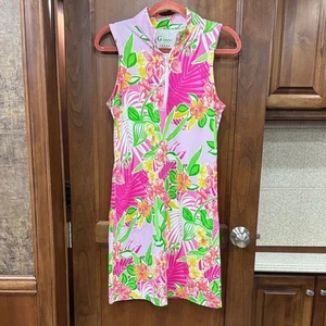 Tropical Floral Sleeveless Dress - Pink, Green, and Yellow small - Picture 1 of 8