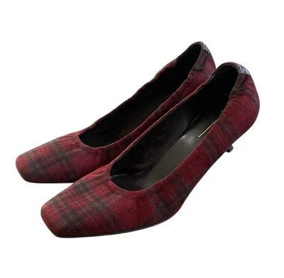 Donald Pliner красный клетку замши котенок каблуки размер 10 сделано в Италии  - Изображение 1 из 4