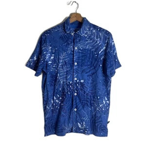 Tommy Bahama Hemd Herren Small Blau IslandZone Hawaii Aloha Tropical Leaf Camp - Bild 1 von 9