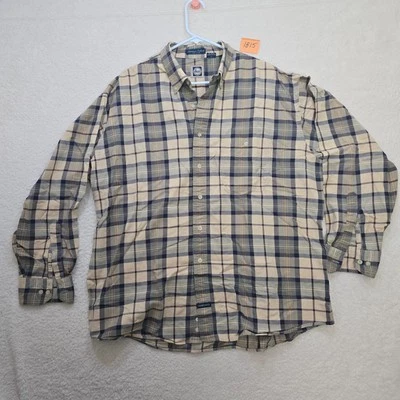 GH Bass Mens Long Sleeve Button Down Madras Plaid Shirt Size XL Brown Blue - Image 1 of 4