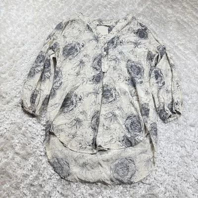 Blusa Amour Vert Para Mujer Mediana Blanca Negra Floral Seda Top EE. UU. Boho Cottagecore Foto 1 de 4