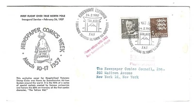 1957 Denmark - SAS First Flight Cover North Pole to Japan -Newspaper Comics Week - Image 1 of 2