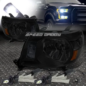SMOKED HOUSING AMBER REFLECTOR HEADLIGHT+6000K WHITE LED SYSTEM FOR 05-11 TACOMA - Picture 1 of 12