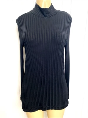 BOSS Hugo Boss Edija Ribbed Knit Top Tunic Long Sleeve Black Mock Neck High Lo L - Image 1 of 4