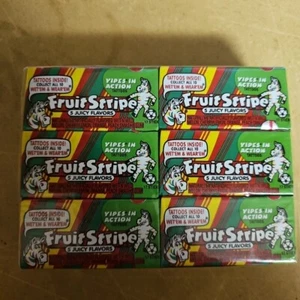 New! Fruit Stripe Chewing Gum 5 Juicy Flavors 12 packs Tattoos RARE - Picture 1 of 7