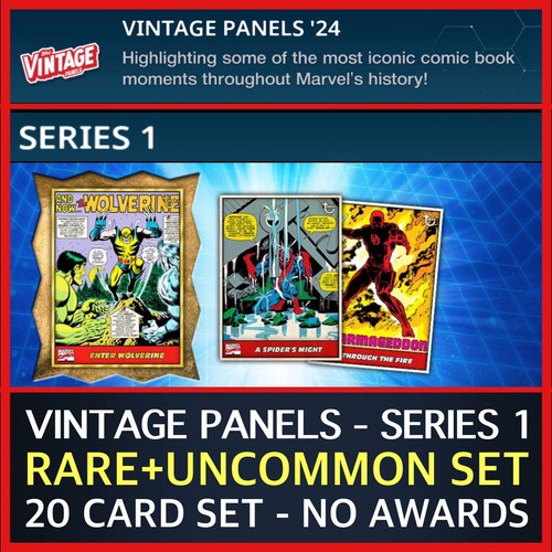 VINTAGE PANELS 2024 SERIES 1-RARE+UC 20 CARD SET-NO AWARD-TOPPS MARVEL ...