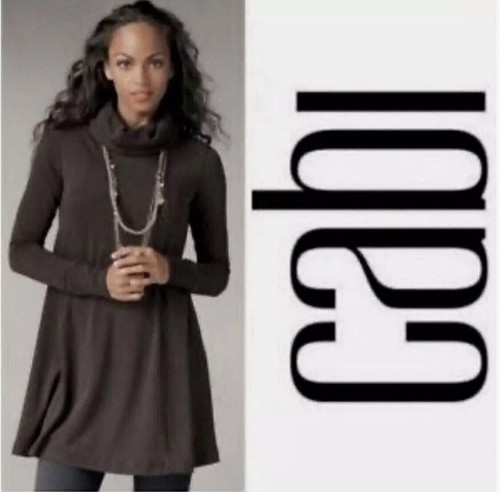 VETEMENTS Abito tunica maglione CABI 596 marrone scuro caminetto scollo cappuccio swing fit maglia media