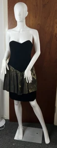 vintage Laura Ashley 80’s Black velvet short corset dress with gold tu tu sz 14 - Picture 1 of 12