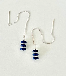 *IAJ* Triple Lapis Lazuli Stacked Sterling Silver Ear Thread Threaders Earrings - Picture 1 of 1
