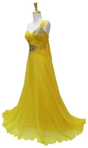 Tony Bowls Long 6 Yellow One Shoulder Chiffon Prom Dress Formal Gown 112535 - Picture 1 of 9