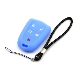 Blue Silicone Case Cover For Cadillac Remote Smart Key 5 Buttons HYQ2AB CAD5ZBBU - Picture 1 of 3