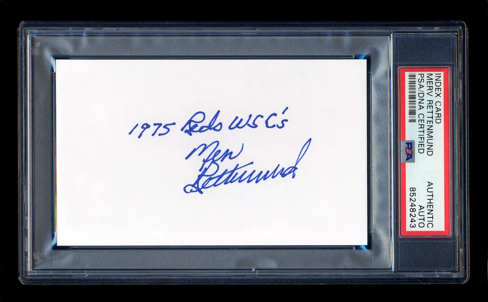 MERV RETTENMUND SIGNED MINT INDEX CARD PSA/DNA AUTO CINCINNATI REDS 1975 WSC - Image 1 of 1