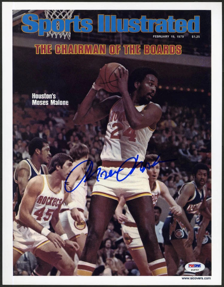 Moses Malone SIGNED 11x14 Sports Illustrated Print 76ers PSA AUTOGRAPHED Sixers - Image 1 of 1