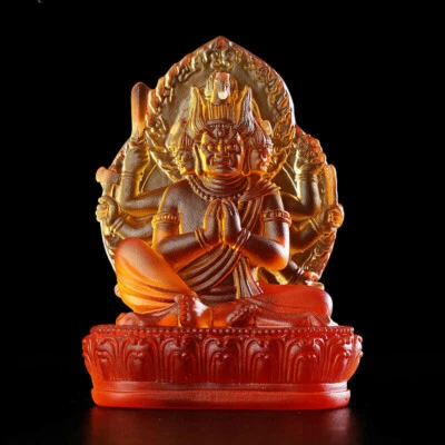 4" Tibet Budismo Amarillo Liuli Esmalte Vidrio Cabeza de Caballo Hayagriva Buda Estatua Foto 1 de 4