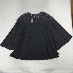 NEU ALFANI schwarz Pailletten Rundhalsausschnitt lange Glockenärmel Stretch Tunika Top 1X $ 99 Neu mit Etikett - Bild 1 von 11