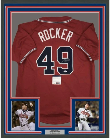 Framed Autographed/Signed John Rocker 33x42 Atlanta Red Jersey PSA/DNA COA Cover