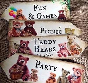 4 Teddy Bear's Picnic Party Decoration Signs Arrows - Picture 1 of 7