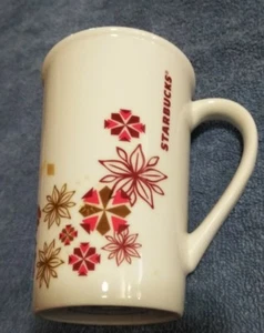 Starbucks Holiday Tall Coffee Mug Cup White Red Gold 12oz Handle Free S&H - Picture 1 of 4