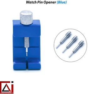 Verstellbarer Uhrenstiftöffner blau +3 Stifte Entferner Federstege Armband Reparatur Werkzeuge  - Bild 1 von 5