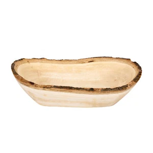 Tazón para servir grande de forma ovalada de madera de árbol de mango con borde de corteza - Imagen 1 de 4
