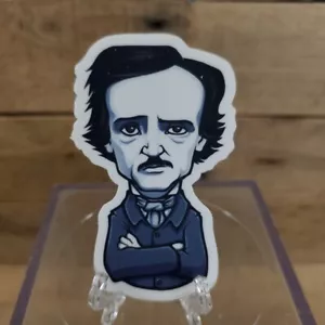 Pegatina de 3" de dibujos animados de Edgar Allan Poe Doodle - Imagen 1 de 3