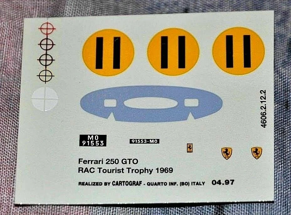 Decal 1/43 Ferrari 250 GTO RAC Tourist Trophi 1969 Graham Hill Cartograf Bologna - Immagine 1 di 1