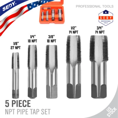 5 Pieces NPT Taper Pipe Tap Set 1/8" 1/4" 3/8" 1/2" and 3/4" With Case SAE Inch - Image 1 of 4