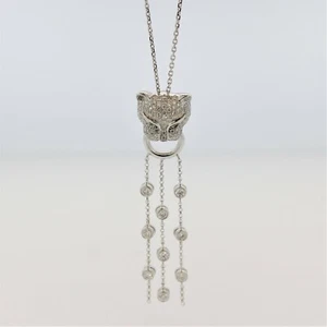 Diamond Tsavorite Panther Tassel Pendant 1.18CTW 18K White Gold - Picture 1 of 6