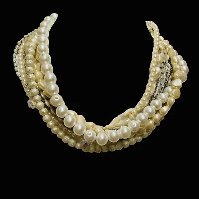 Collar de perlas de imitación Chicos pedrería blanco 11 hebras cadenas cuentas cuentas Foto 1 de 4