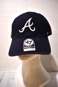 ATLANTA BRAVES Heritage '47 BRAND CLEAN UP BASIC LOGO BUCKLE STRAP HAT CAP Navy - Picture 1 of 10
