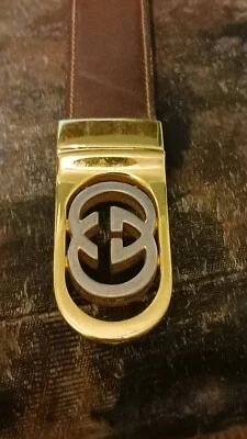 Cinturón Cintura Vintage GUCCI Reversible Cuero Negro Marrón Chapado en Oro Hebilla Foto 1 de 4