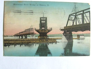 POSTAL PUENTE DEL RÍO MISSISSIPPI 1909 EN QUINCY IL A H FIGGEN - Imagen 1 de 4