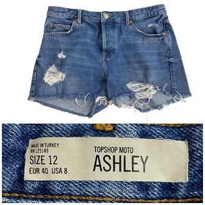 Pantalones Cortos Topshop Moto Ashley Mujer 8 Denim Envejecido Grunge Rock Botón Mosca - Imagen 1 de 11