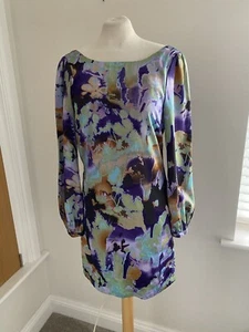 biba purple floral blurred patterned long sleeve dress size uk 8 - Picture 1 of 4