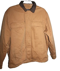 ROUNDTREE & YORKE OUTDOORS MEN'S BROWN LEATHER COLLARED COTTON COAT LARGE - Picture 1 of 2