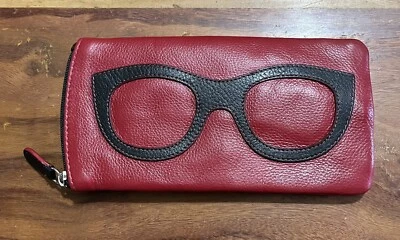 Estuche para gafas de cuero ILI New York marco de bolsillo con cremallera silueta rojo negro Foto 1 de 4
