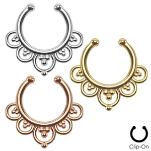 1 - Flower Petals Non-Piercing Septum Hanger Ion 316L Stainless Steel Rings F73 - Picture 1 of 4
